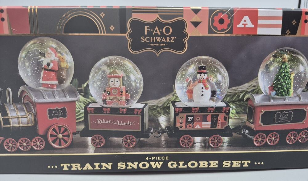 FAO Schwarz 4-Piece Train Snow Globe Set 13" Long